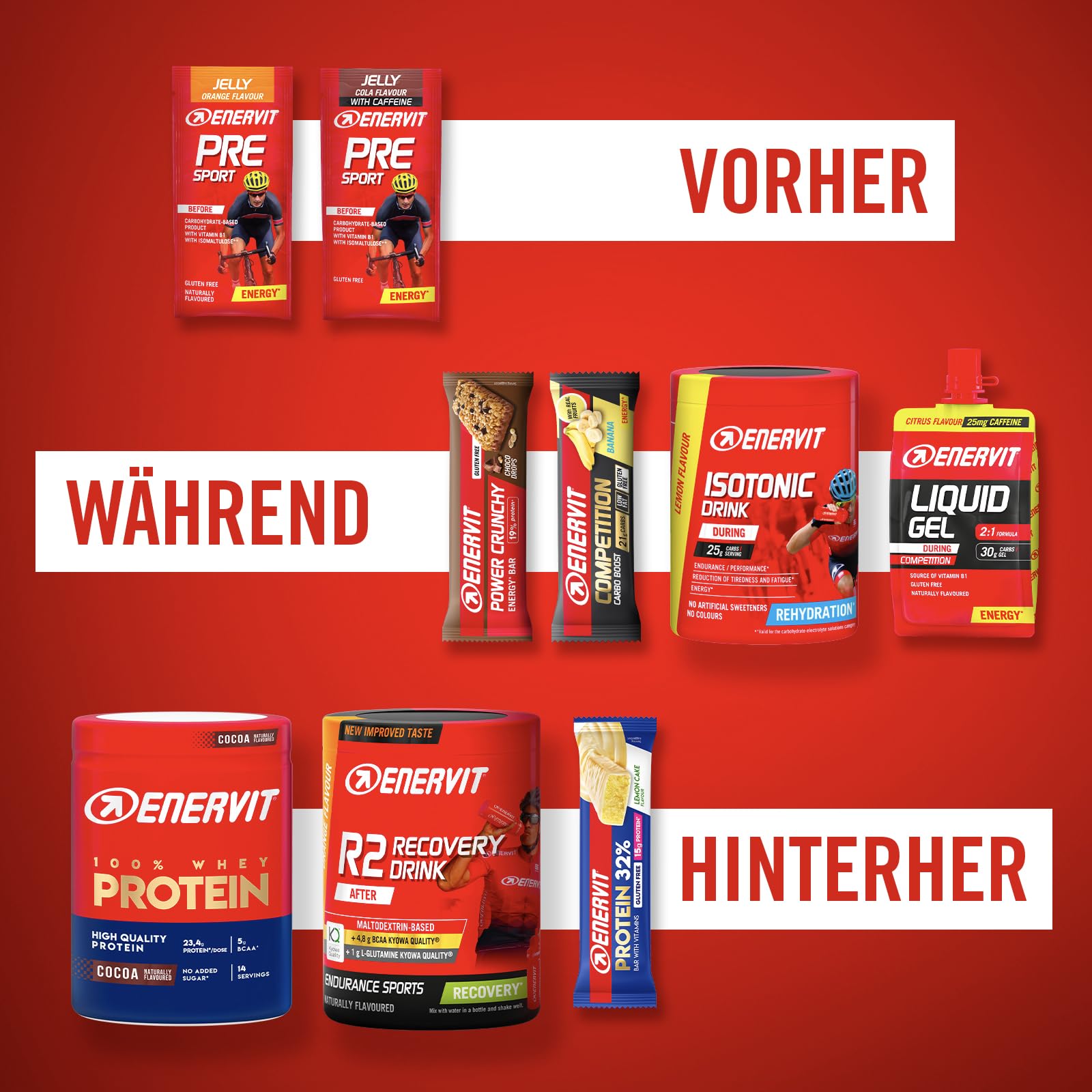 Enervit Performance Bar Cocoa – Energieriegel, 32 g Kohlenhydrate, 20% Protein, Kakaogeschmack, für langanhaltende Ausdaueraktivitäten, Glutenfrei, 12 Riegel à 60 g