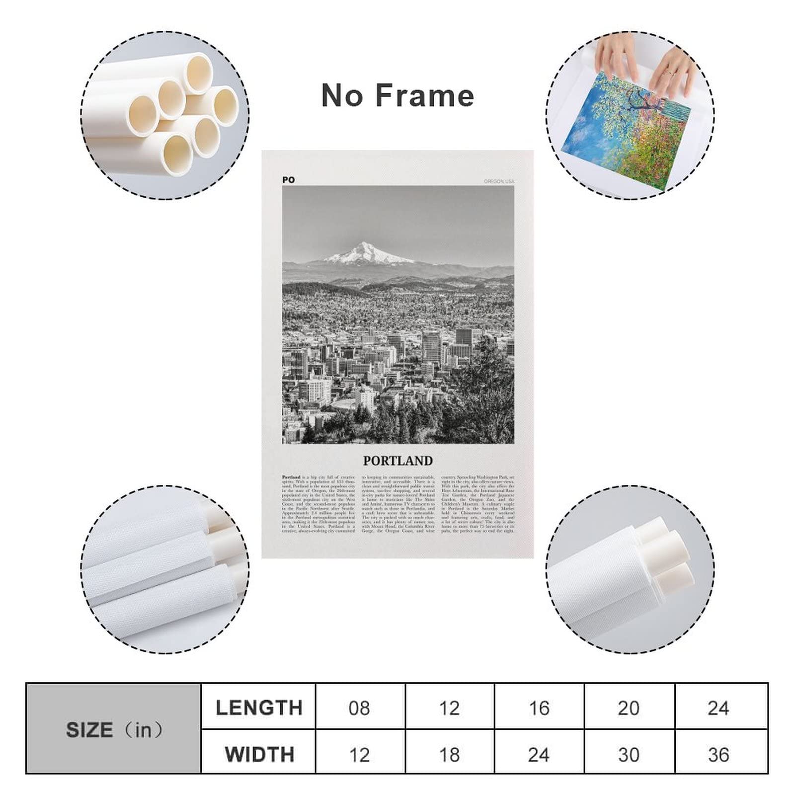 TUMOVO 3 Quadri Su Tela Portland Skyline - Stampe Artistiche Moderne, Pronti Da Appendere, 70x105 Cm - 6