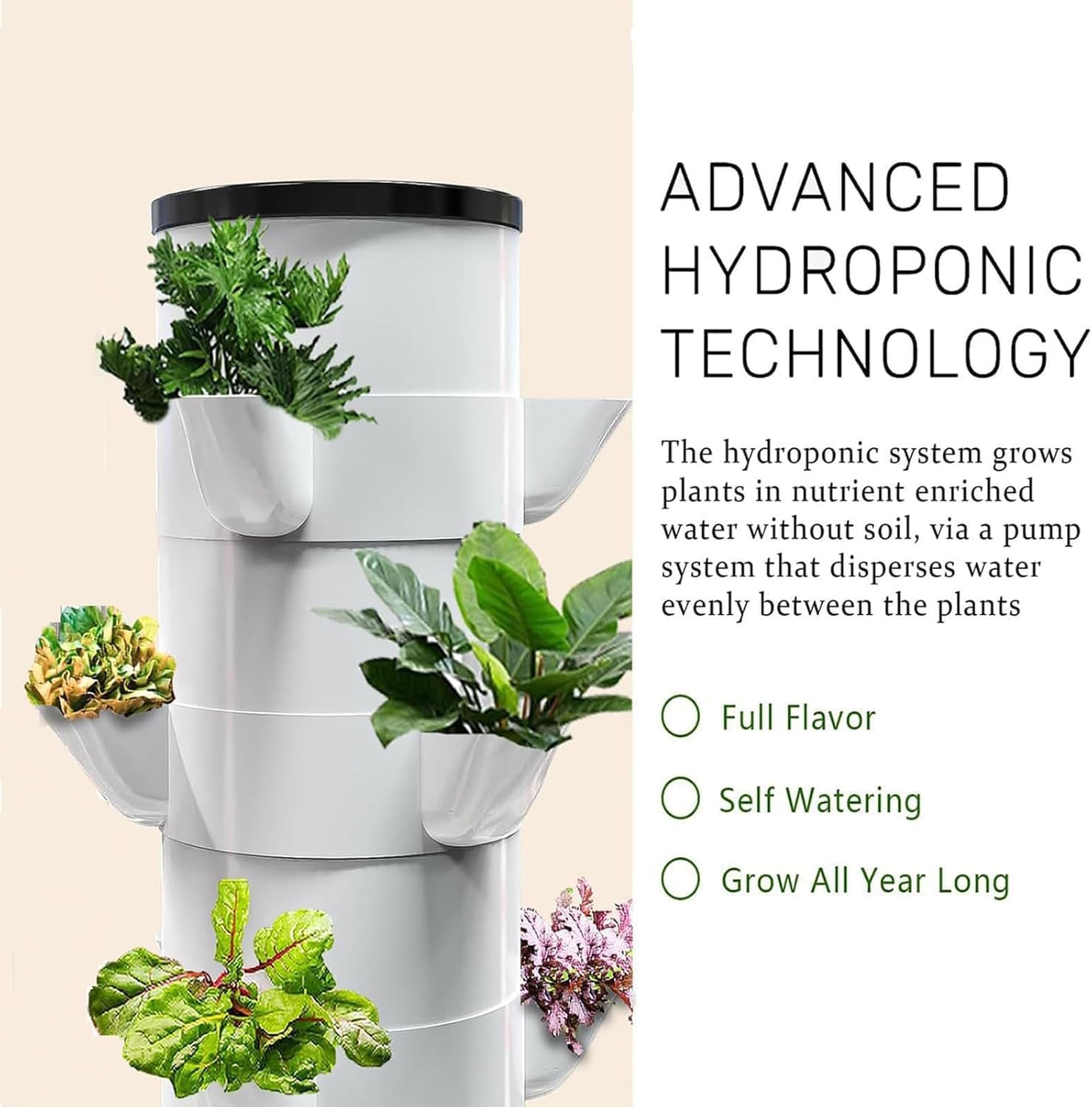 Hydroponik-Turm, Garten-Hydrokultur-Anbausystem, Aeroponik-Anbauset für Kräuter, Obst und Gemüse mit Hydratationspumpe, Adapter, Netztöpfen, Timer für Obst, Gemüse und Kräuter
