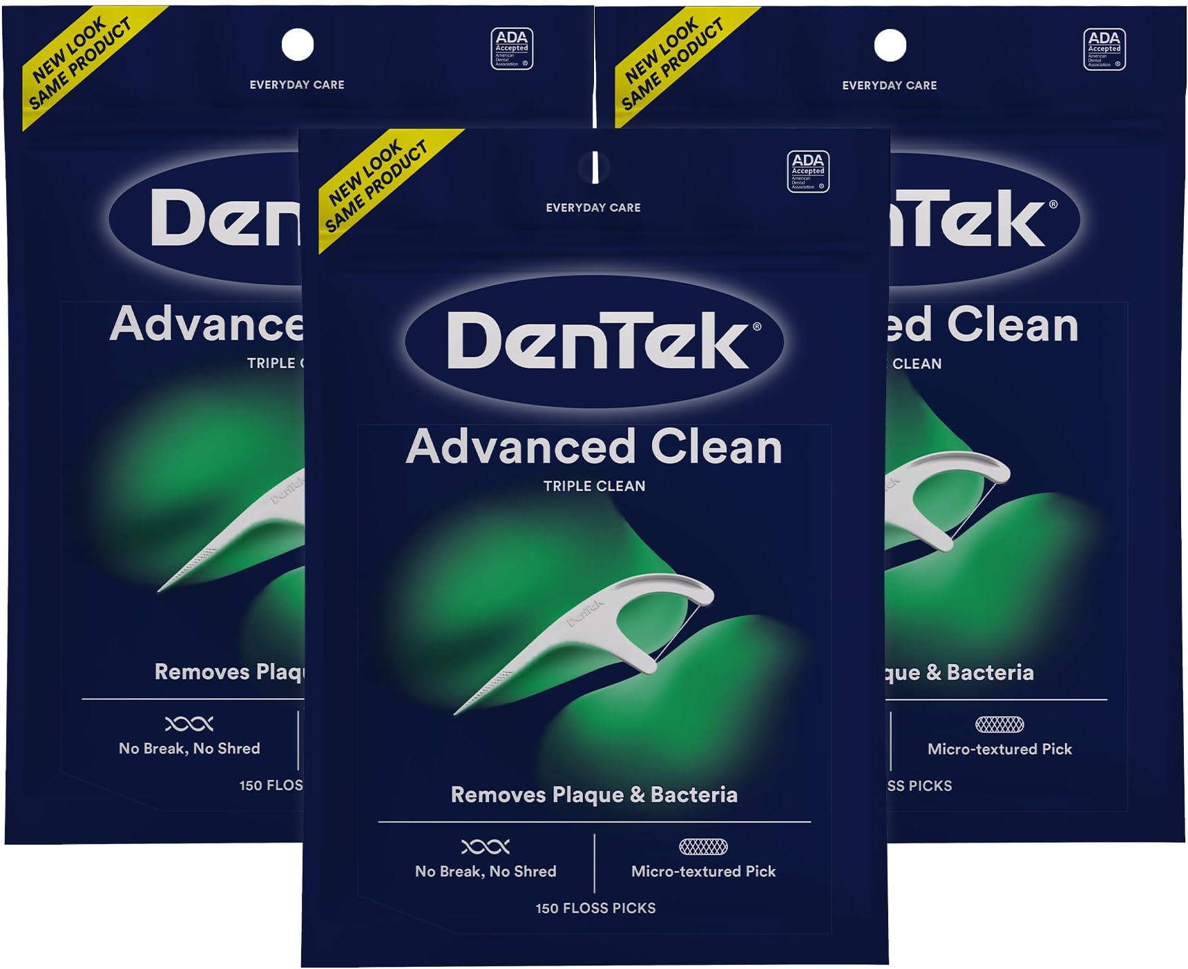 Triple Clean Advanced Clean Floss Picks, No Break & No Shred Floss, 150 Count, Pack of 3
