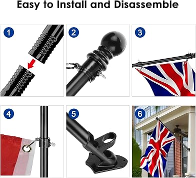 Holdfiturn 6FT Flagpole Kit with Bracket Wall Mounted Stainless Steel