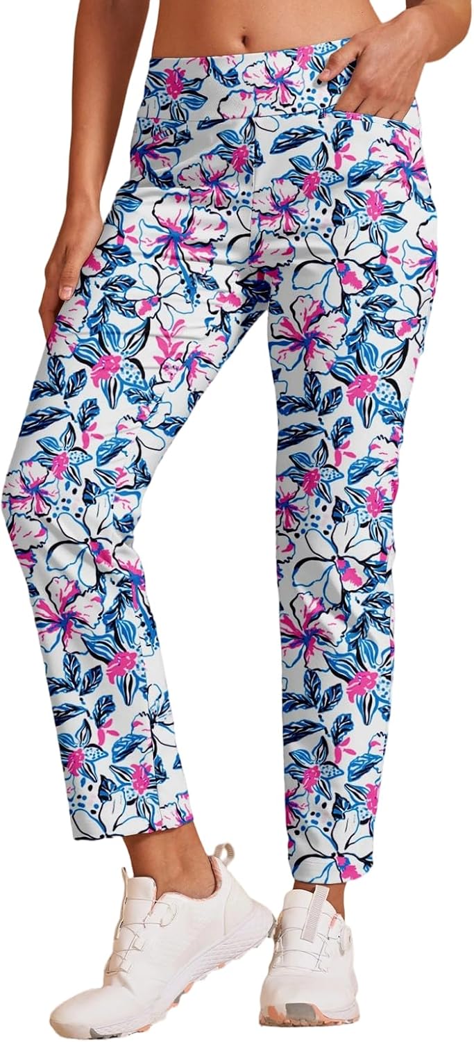 ACEGOLFS Women's Golf Pants Stretch Printed Ankle Pants for Women Casual Business Travel Sweatpant with Pockets UPF 50+