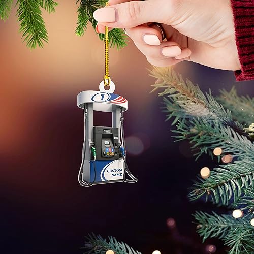 Miniatura 16 de Adorno de Navidad personalizado con bomba de gas 2025, decoración retro personalizada de árbol de estación de servicio, regalo único de recuerdo