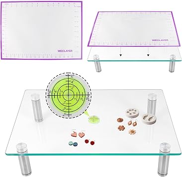 Polymer Clay Leveling Table and Resin Leveling Table,16"x 12" Glass Clay Table with Measurable Silicone Mat,Scratch Resistant,Heat Resistant,Polymer Clay Tools for Jewelry Making,Arts,Resin Molds