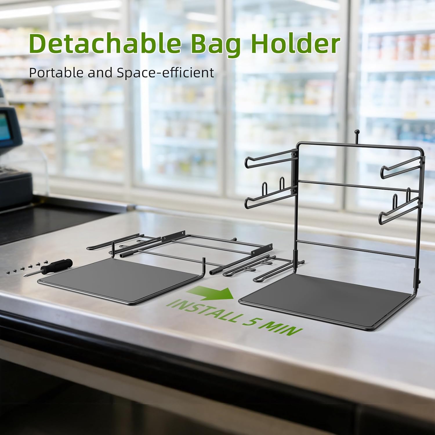 Plastic Grocery Bag Holder, Metal T-Shirt Bag Rack, Plastic Bag Organizer with Metal Base for Grocery Store, Supermarket, Restaurant, Business