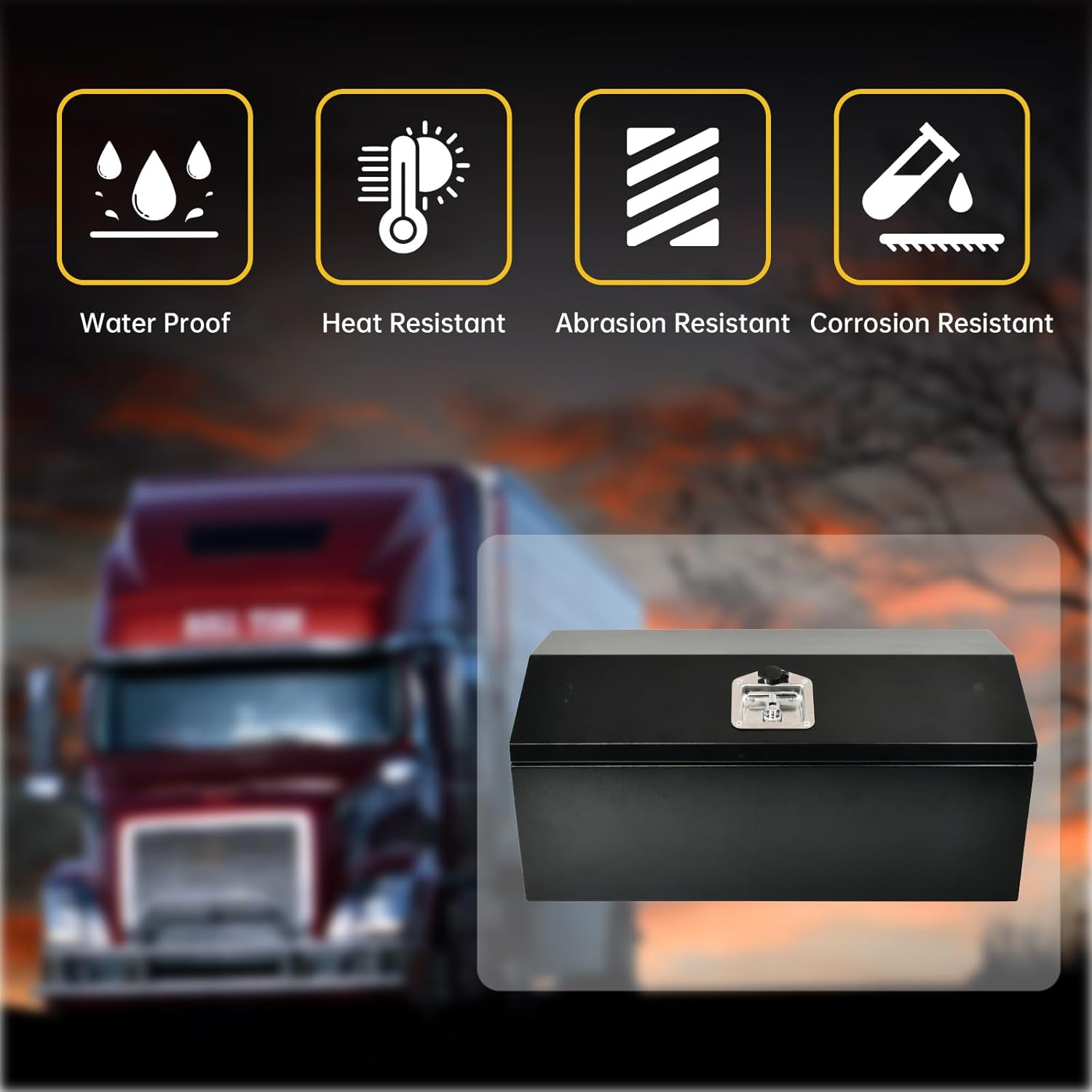 30"x 13.2"x 13.5" Steel Truck Tool Box, Heavy Duty Trailer Tongue Storage Box with T-Handle Latch and Keys, Waterproof Black