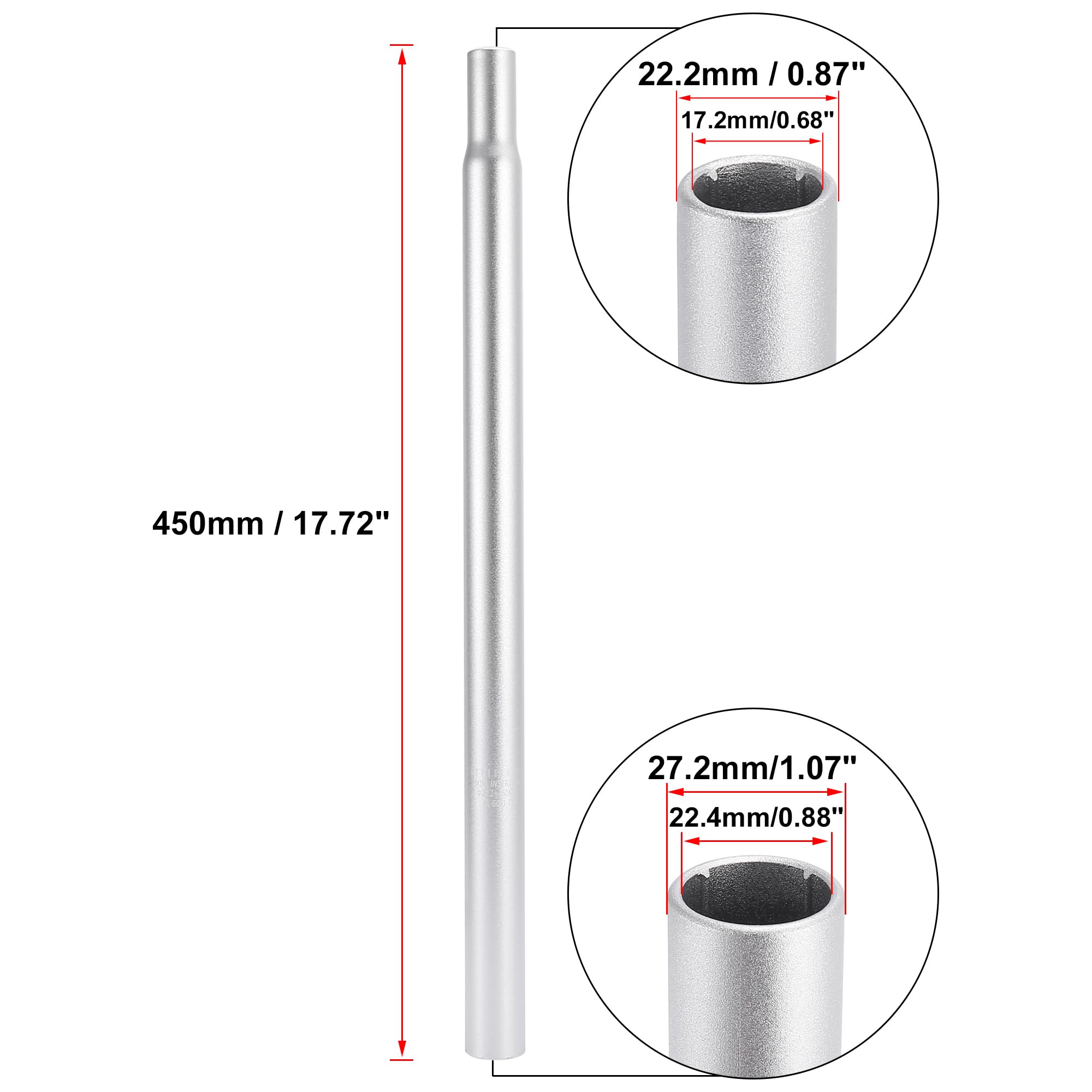 X AUTOHAUX Fahrrad Sattelstütze Aluminiumlegierung Sattelstützenrohr Silber 27.2 mm x 450 mm Sport & Freizeit