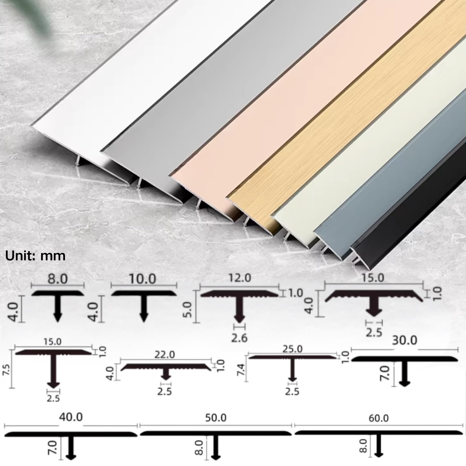 Samoprzylepna aluminiowa listwa progowa do drzwi, 90 cm, 15 mm, szerokość 60 mm, biały profil podłogowy, 3 szt., 90 cm