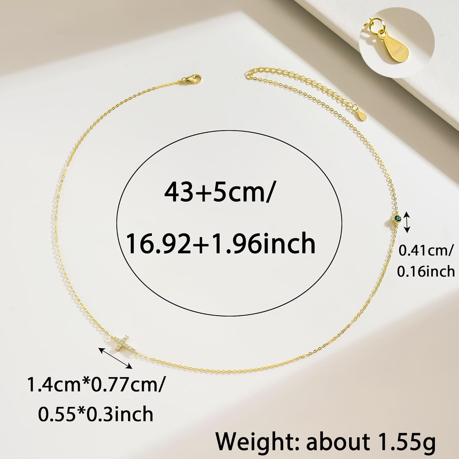 925 Sterling Silver Sideway Cross Necklace for Women Dainty 14k Gold Plated CZ Cross Emerald Birthstone Necklace for Mom Horizontal Crucifix Faith Choker Charm Chain Valentine's Day Jewelry Gifts - Image 6