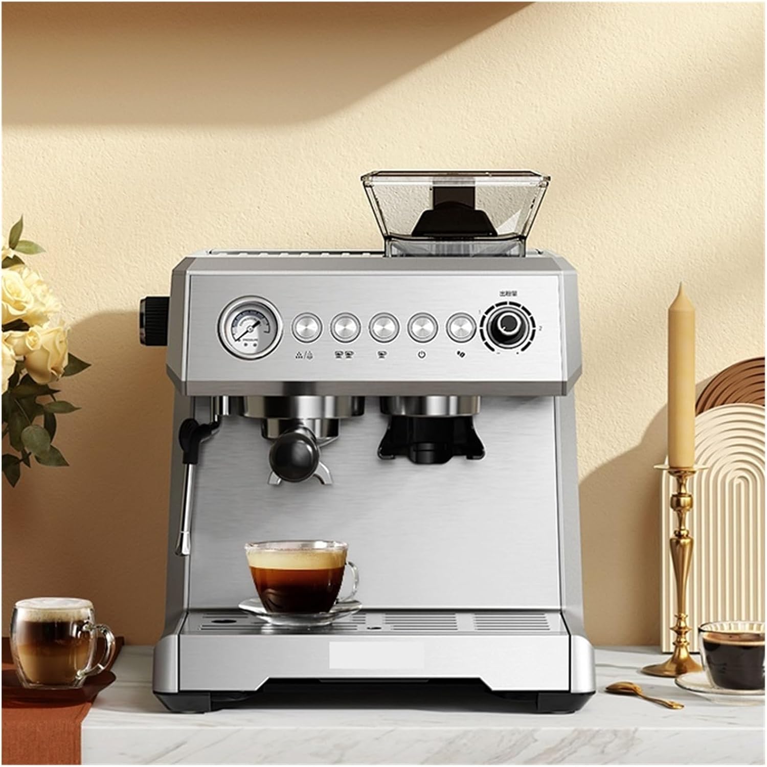 New Espresso Coffee Machine Maker 20Bar Pump Pressure with Grinder Steam Milk Frother Semi-Automatic