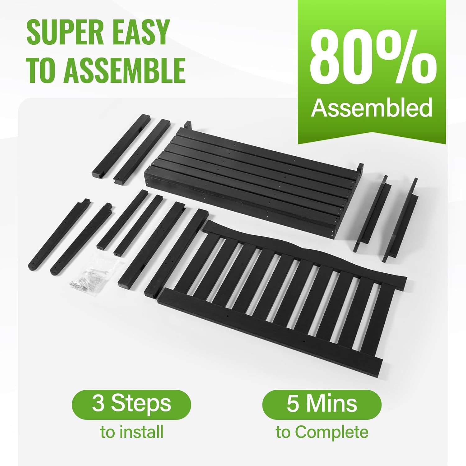 Backyard Expressions Poly Patio Bench (800 Lb Capacity) – Weatherproof Outdoor Bench, Low Maintenance, Heavy-Duty Recycled Material – Ideal for Porch, Patio & Park (Black Woodgrain Look)