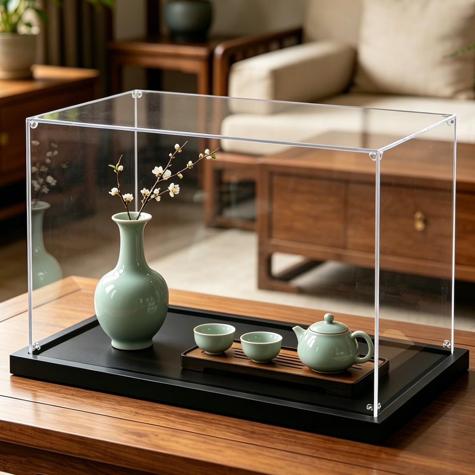 Vitrina metacrilato Vitrina Acrílica para Modelos, Caja Transparente A Prueba De Polvo, 15 25 35 40 50 60 CM De Alto, Contenedores De Presentación De Cubo Acrílico(Black,20x20x30cm(8x8x12))