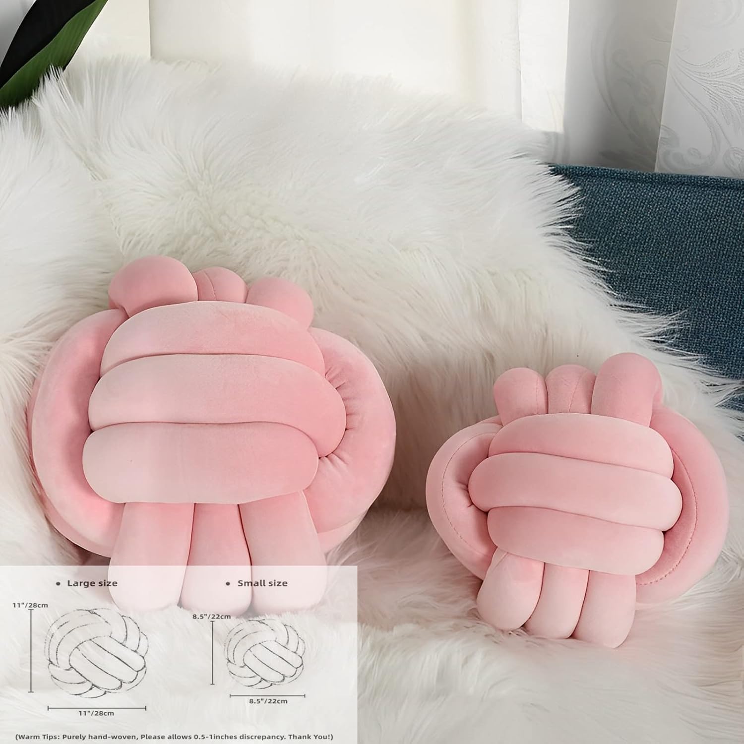 Knot Ball Pillows, Round Throw Pillow Cushion Home Decoration Soft Plush Pillow, Throw Knotted Ball Pillow Handmade Children Room Decoration Round Plush Toy Pillow (Pink,11"/28cm)