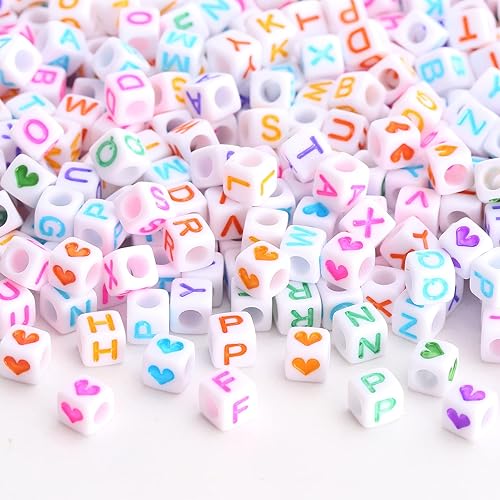 Miniatura 4 de 1000 cuentas de letras cuadradas y cuentas de corazón acrílico del alfabeto, cuentas de cubo mixtas coloridas de 0.236 pulgadas de la A a la Z, para