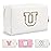 Small Personalized Initial A-Z Preppy Patch Makeup Bag,White PU Chenille Letter Travel Cosmetic Pouch with Zipper,Cute Toiletry Bag,Gift Ideal for Teen Girls Women Teacher Bridesmaid,Letter U
