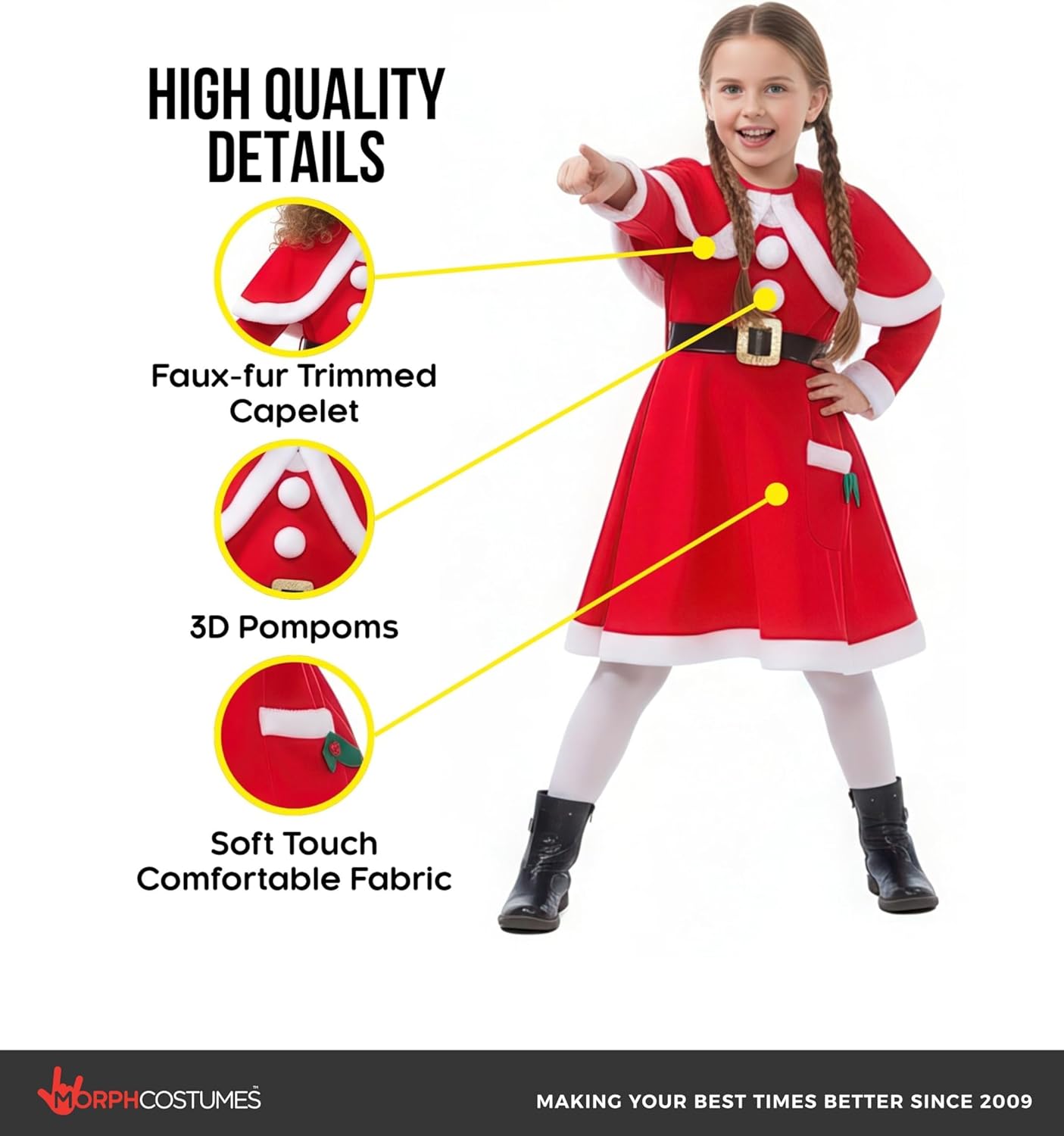 Morph Kids Santa Costume, Girls Santa Costume, Santa Costume for Kids, Girls Santa Dress, Christmas Costumes for Girls