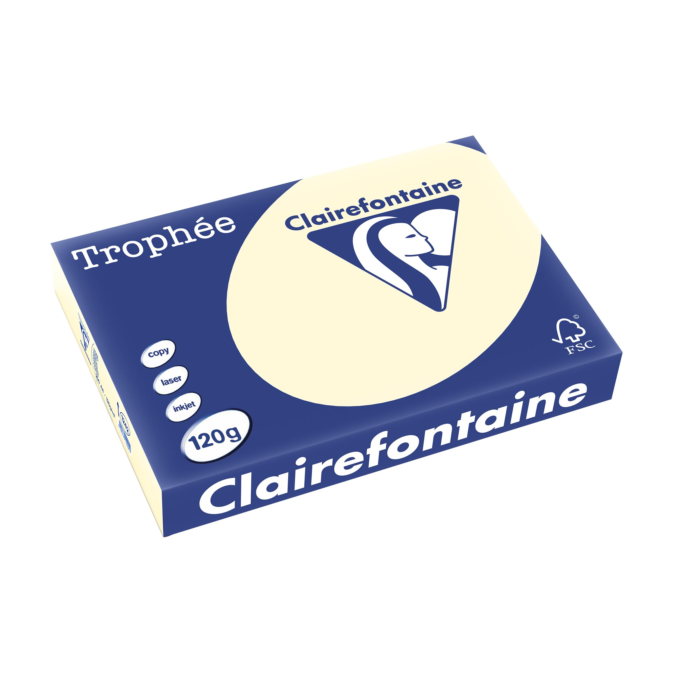 Clairefontaine Papier Couleur A4 120 g/m² 1250 Feuilles Ivoire Trophée 5 Ramettes