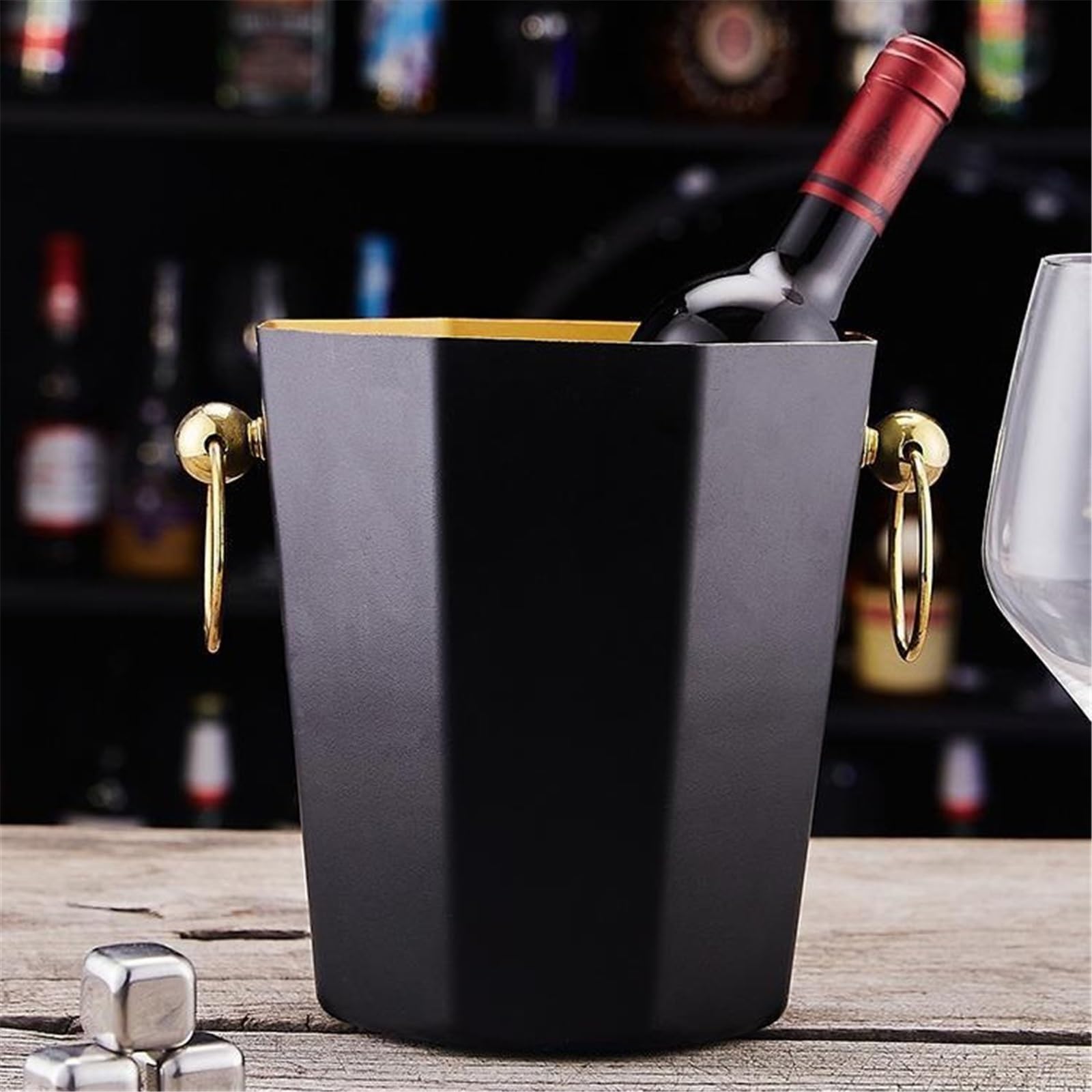 Cubitera de Acero Inoxidable Gran Espesor con asa, Ideal for Fiestas y coctelerías para Botellas de Vino o champán