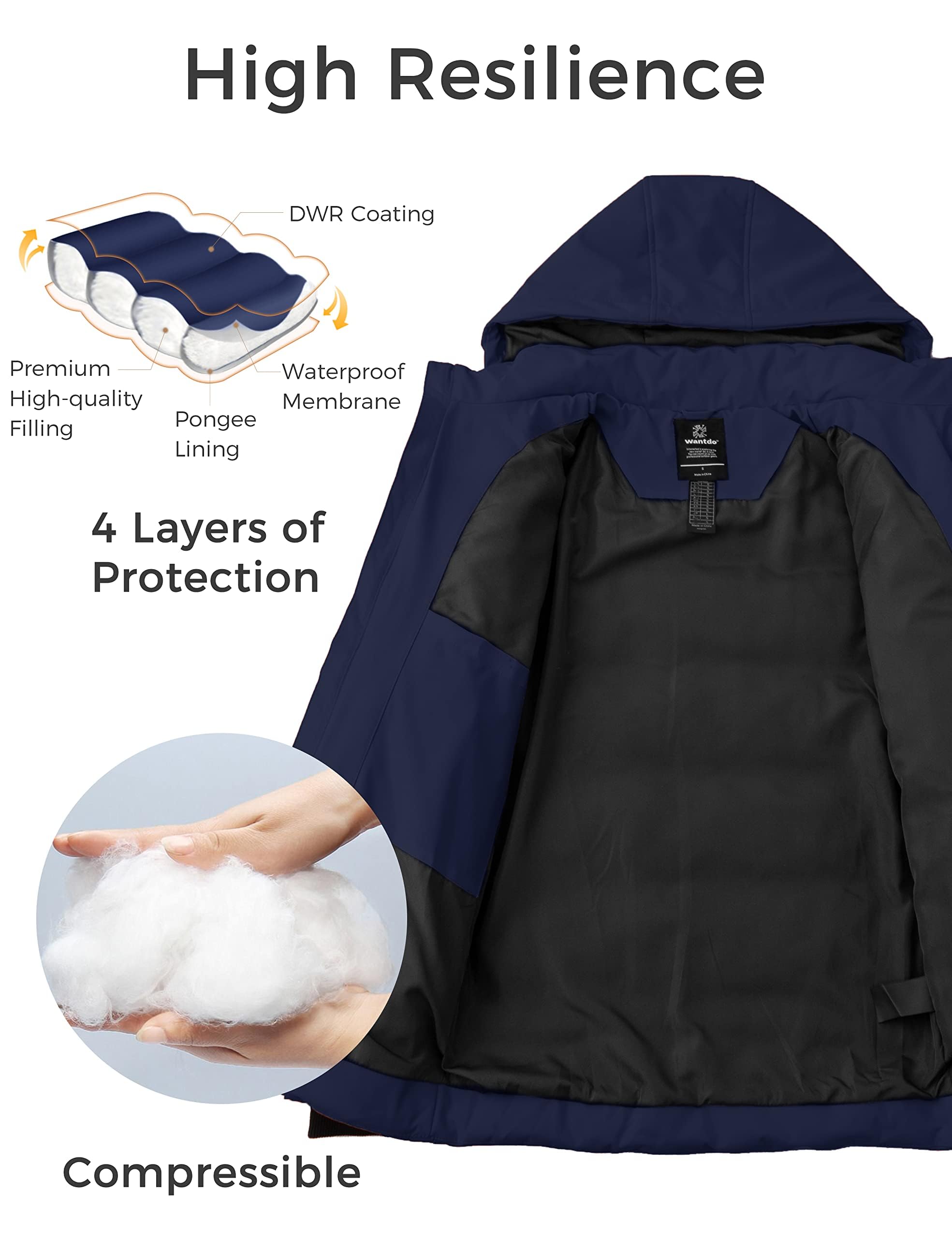 Wantdo Chaqueta Cálida de Invierno Chaqueta con Capucha Ajustable Desmontable Parka Acolchada Chaqueta de Trabajo al Aire Libre Repelente al Agua Hombres