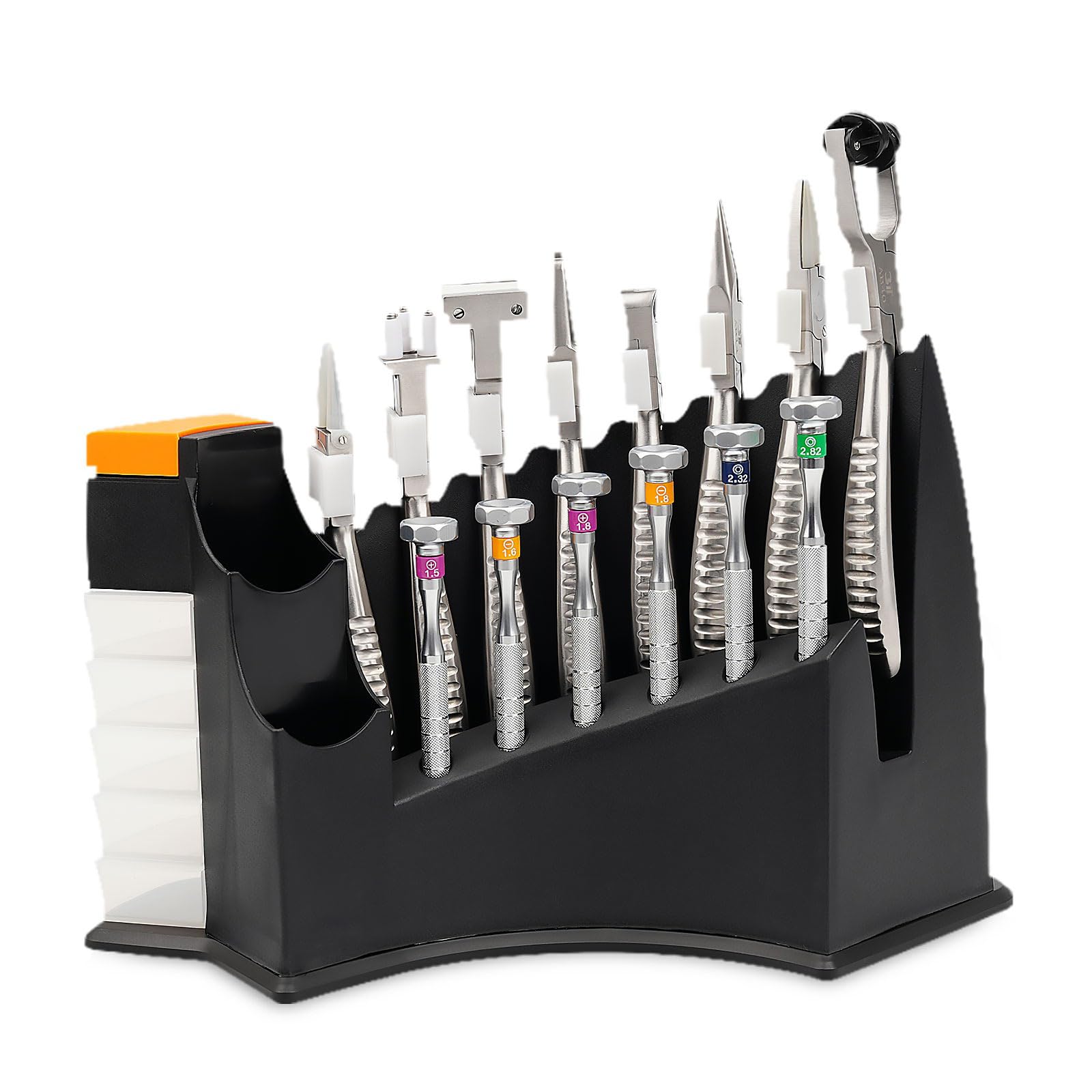 Juego de herramientas de reparación de gafas, kit de 14 piezas con alicates, destornilladores y estante para gafas, gafas de sol y reparación de relojes, herramientas y accesorios esenciales
