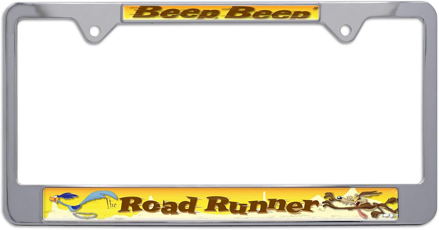 Elektroplate Officially Licensed – Looney Tunes Road Runner Beep Beep Chrome-Plated All-Metal Standard Size License Plate Frame Tag Holder for Cars/SUVs/Trucks Weather-Proof Automotive Accessory