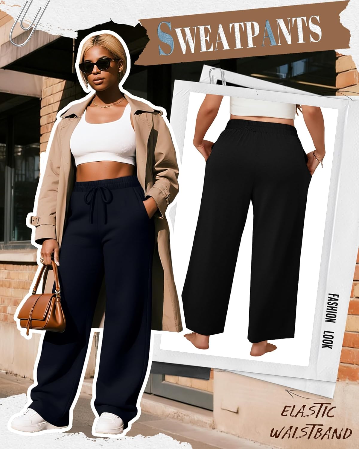 Neer 3 Pack Women's Plus Size Wide Leg Pants, Elastic Waist Lounge Pants with Pockets Drawstring Casual Pj Yoga Sweatpants - Image 6