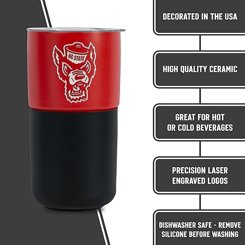 Miniatura 559 de Rico Industries NCAA Miami of Ohio Redhawks - Vaso de cerámica de 16 onzas con agarre de silicona, grabado láser profundo, diseño de color negro