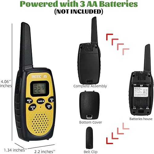 Miniatura 8 de Retevis RT628 Walkie Talkies para niños, paquete de radio de 2 vías de largo alcance con modo seguro RT628S Walkie Talkies para adultos de 5 a 12