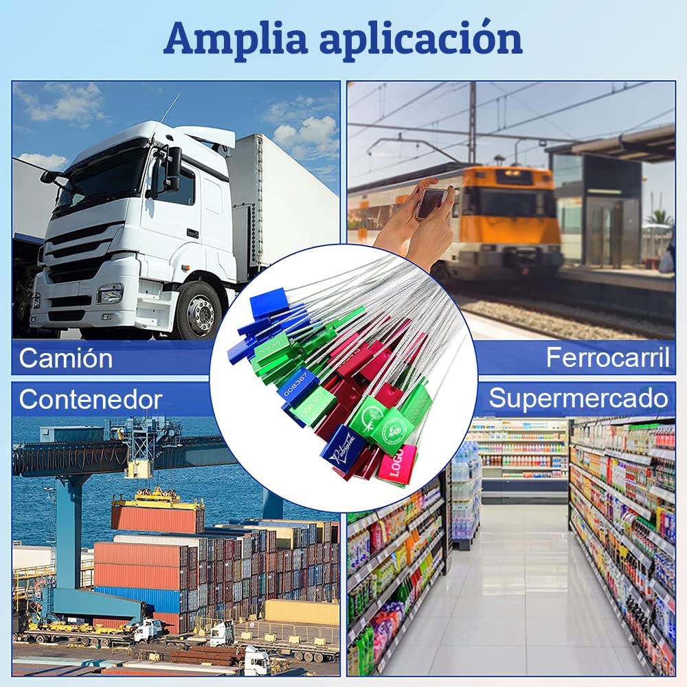 50 Bridas Metálico Personalizadas Precintos de Seguridad Candado Desechable con Cable para Logística Camion Contenedores