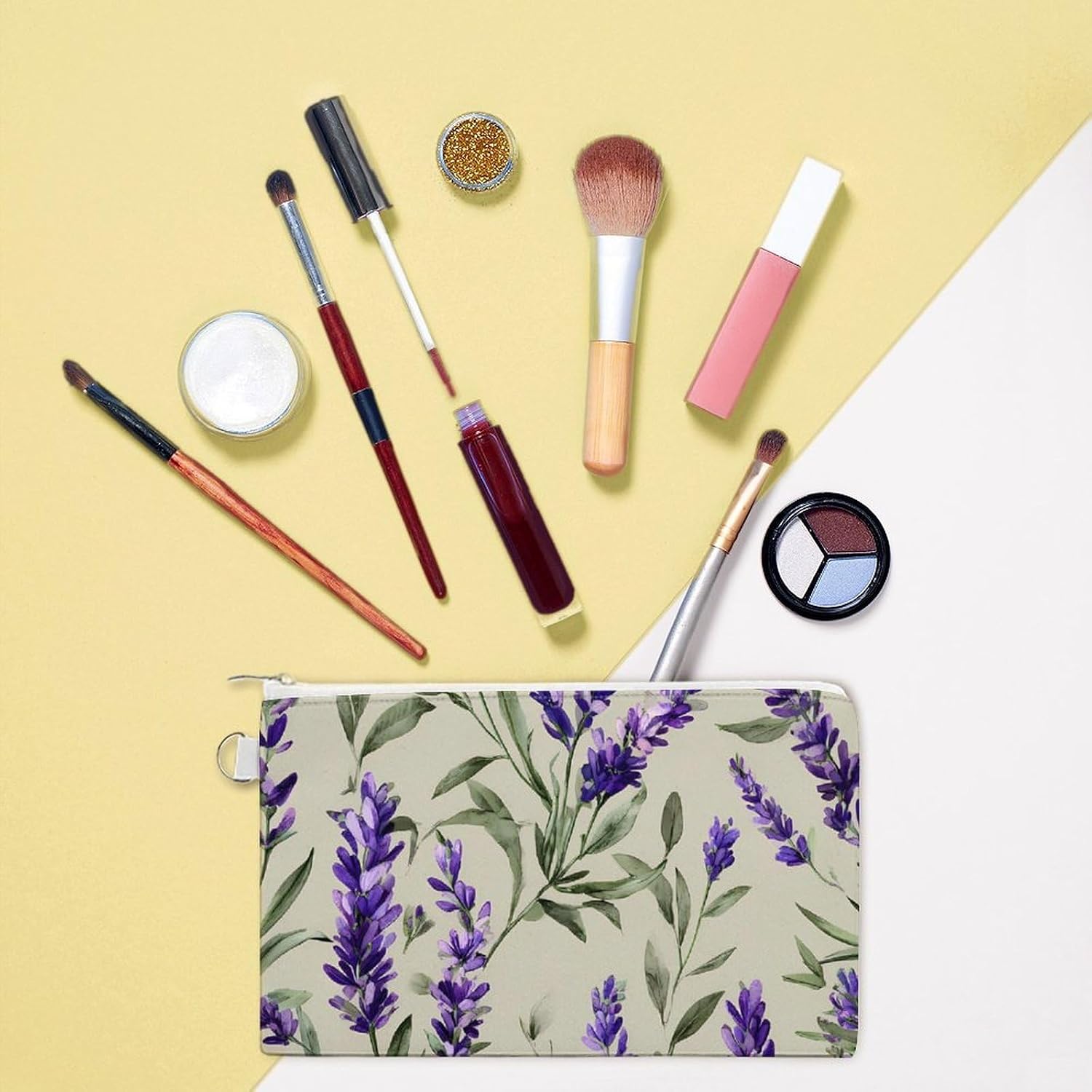 Lavender Plants Leaves Flowers Fashion Coin Purse Change Makeup Bag Canvas Pouch 7.4 × 4.6 Inches