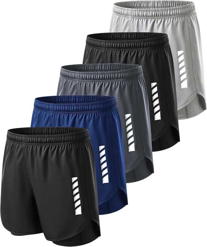 Paquete de 5 pantalones cortos para hombre, pantalones cortos de entrenamiento atlético 2 en 1 con forro | Pantalones cortos de baloncesto para hombre de 5 pulgadas con 3 bolsillos, pantalones cortos ligeros de secado rápido para correr, gimnasio, entrenamiento informal