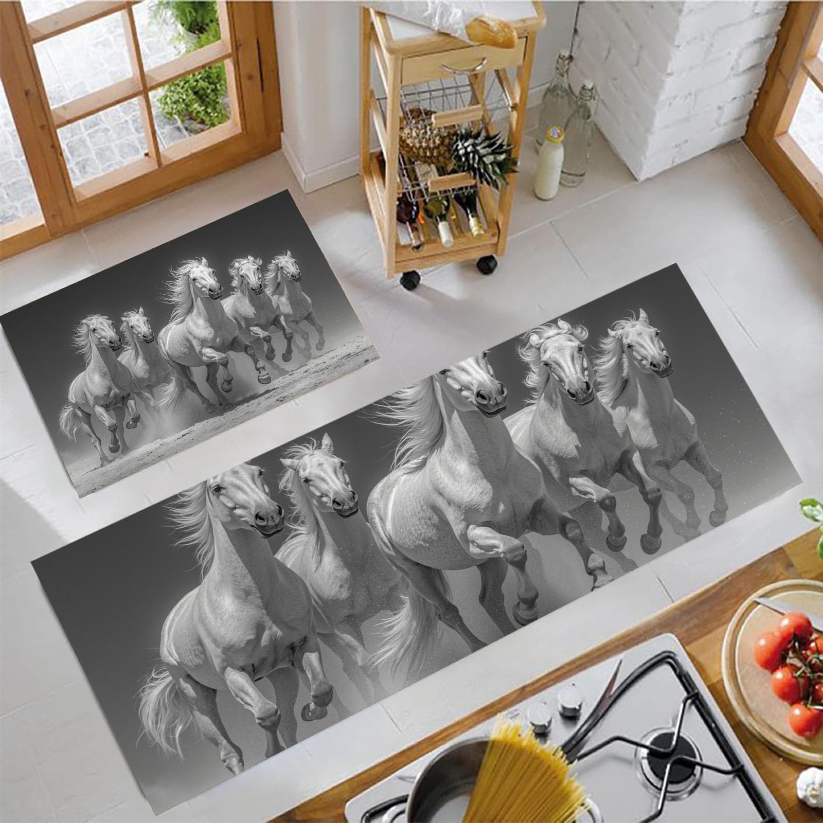 Tapis de cuisine chevaux au galop lot de 2 tapis antidérapants et lavables