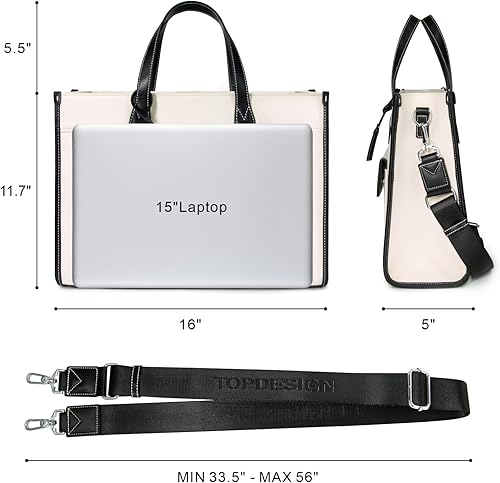 Miniatura 2 de TOPDesign Initial 15.6" Laptop Tote Bag for Women, Personalized Canvas Work Purse, Business Briefcase & Office Handbag