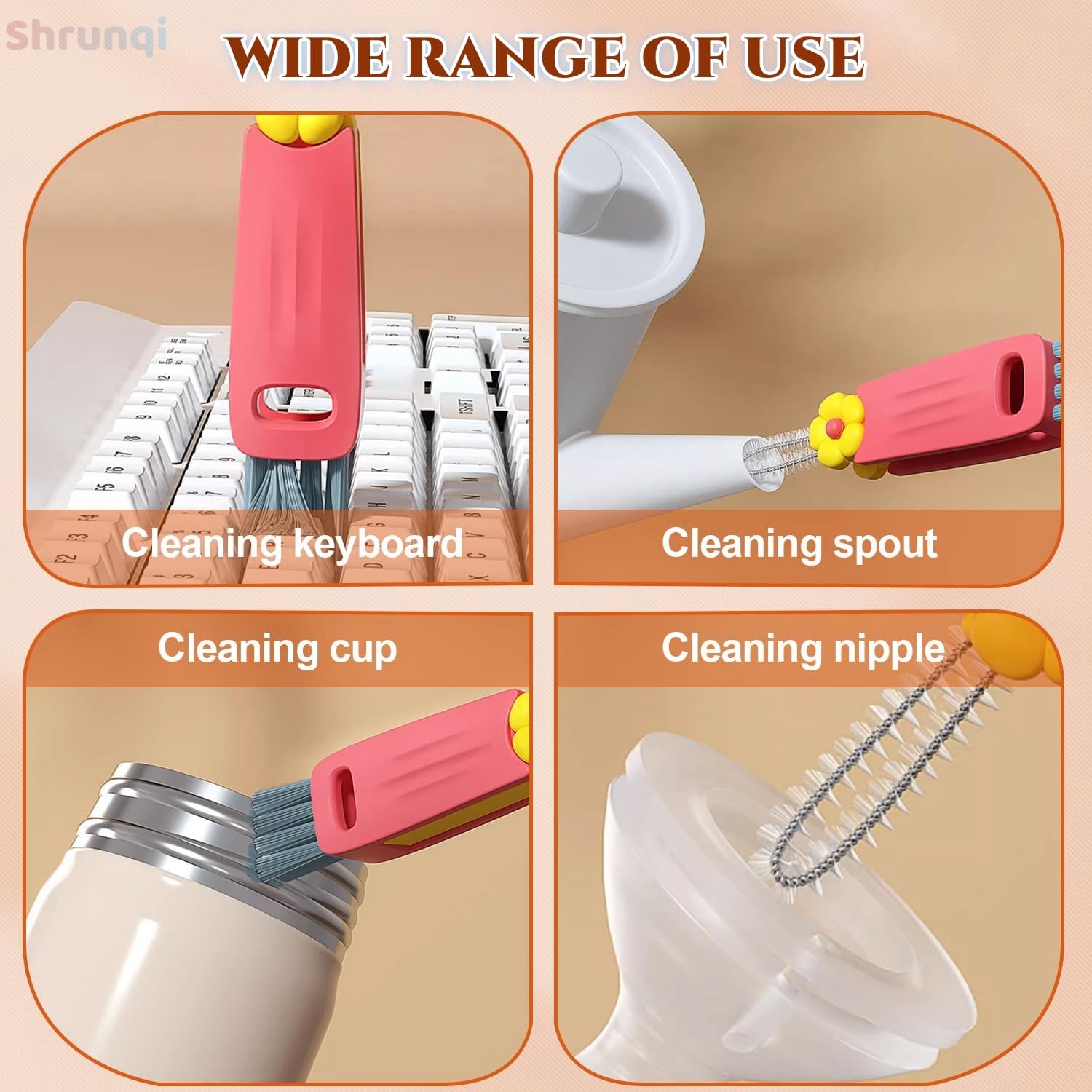 3 in 1 Bottle Cleaning Brush Set, Multifunction Silicone Cup Lid Gap Cleaner, Home Kitchen Crevice Cleaning Tools, Cute Colorful Rabbit,3 Pcs 4