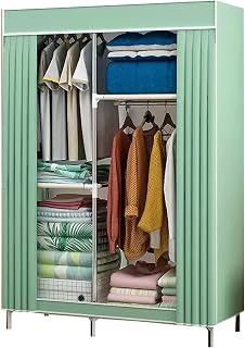 Armario portátil de lona para dormitorio, armario plegable con barra para colgar, color verde, 106 x 45 x 170 cm, solución de almacenamiento para ropa y accesorios