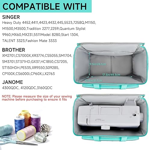 Miniatura 10 de LEFORZ Bolsa de transporte para máquina de coser compatible con la mayoría de cantantes estándar, hermano, Janome con múltiples bolsillos de