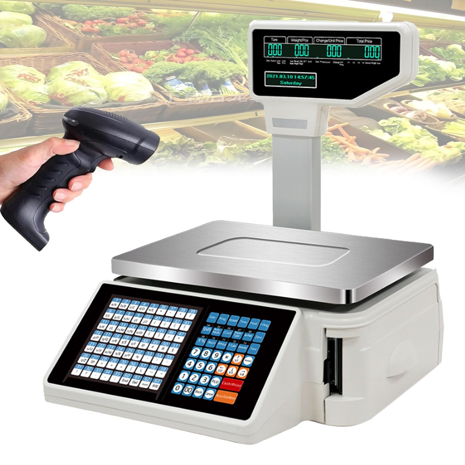 Pvxa Digital Barcode Weighing Scales, Label Printing Scale,Cash Register Scale,with Pole Display and Label Printer, for Supermarket/Retail Store Specification2