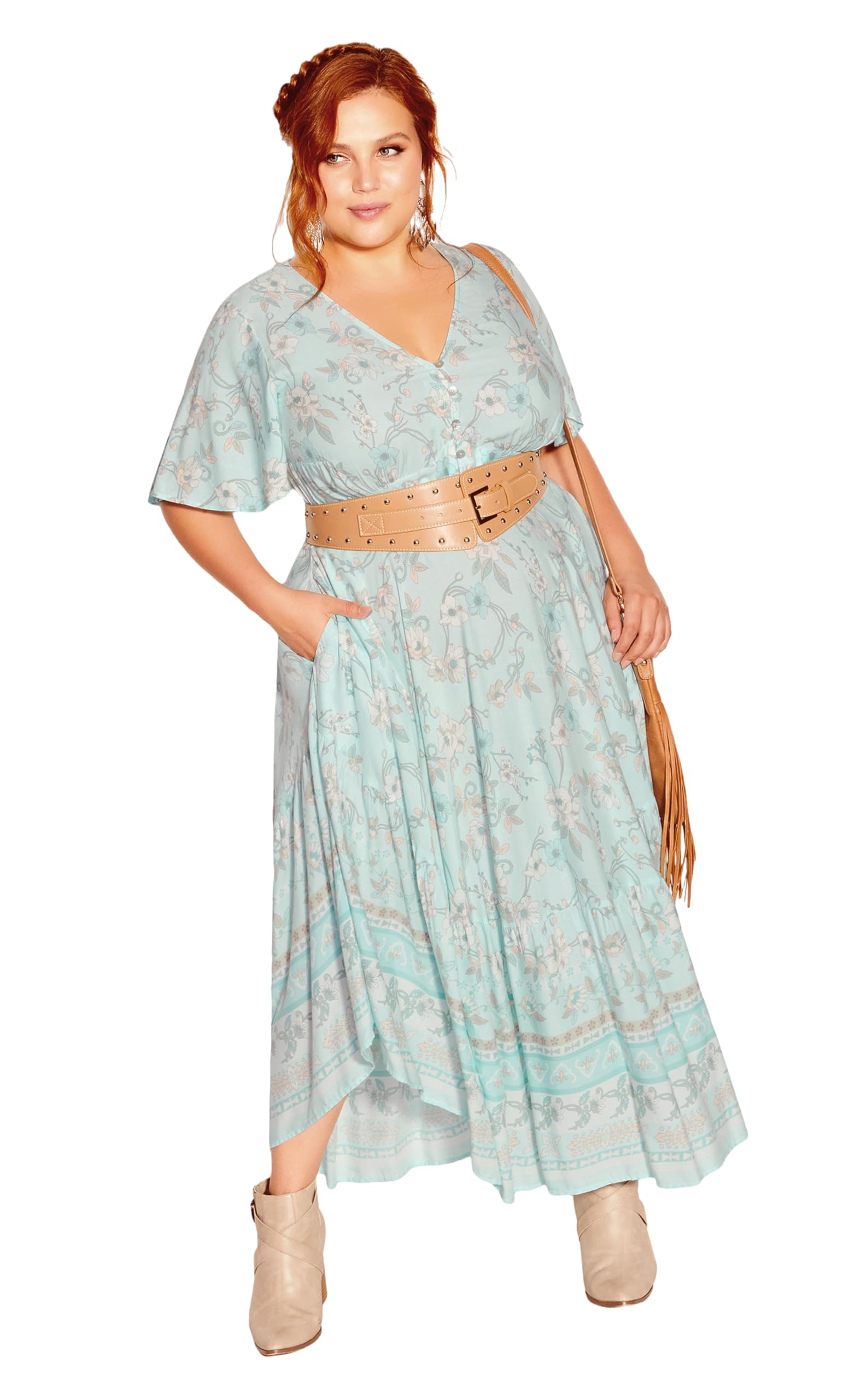 City Chic Women's Seafoam Spirited Fl Maxi Spirited Floral, 20 Plus
