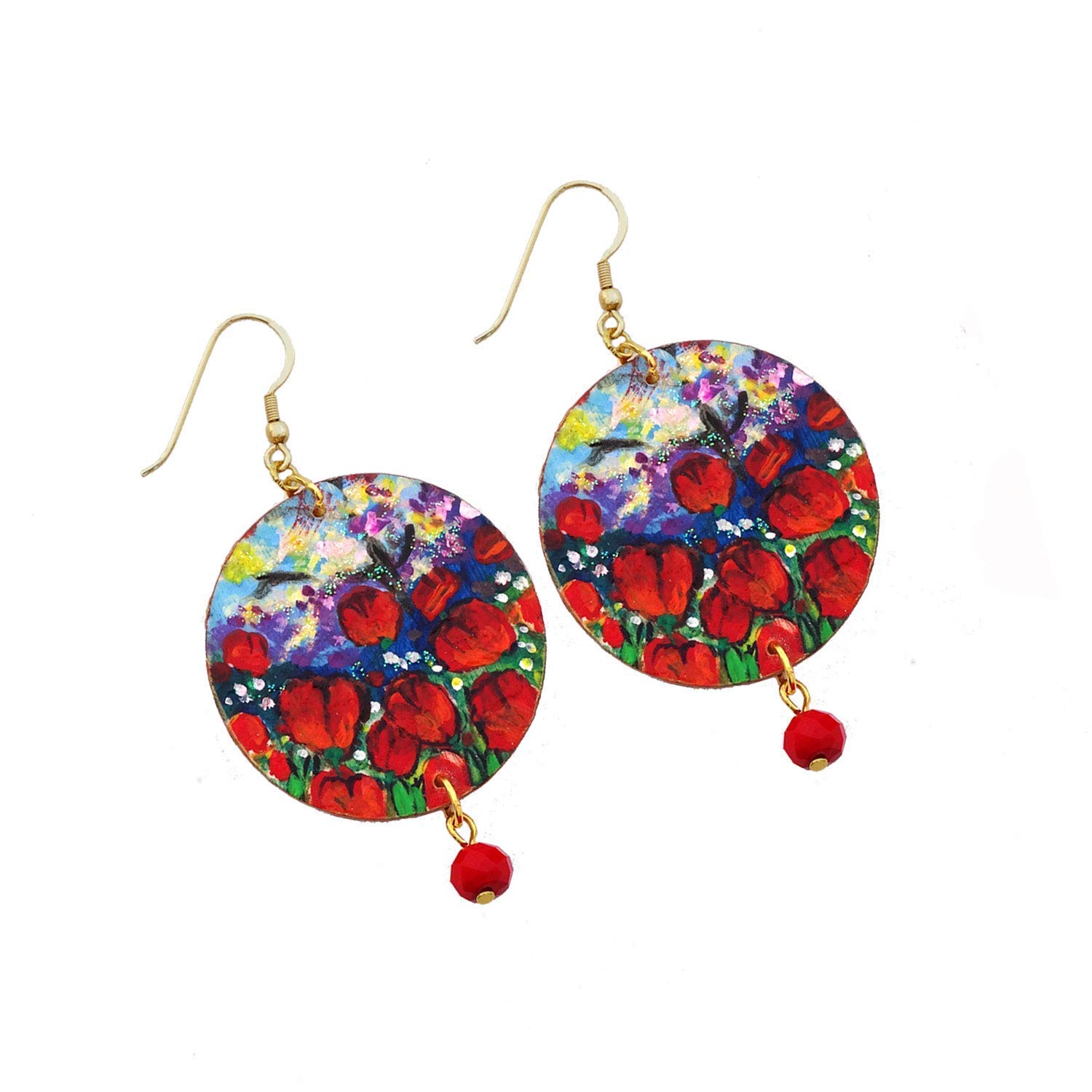 Boucles d'oreilles peintes à la main - TULIPES ROUGES - Boucles d'oreilles pour femmes, Bijoux en bois peint, Crochet en argent, Made in Italy, Bijoux, Artisanat