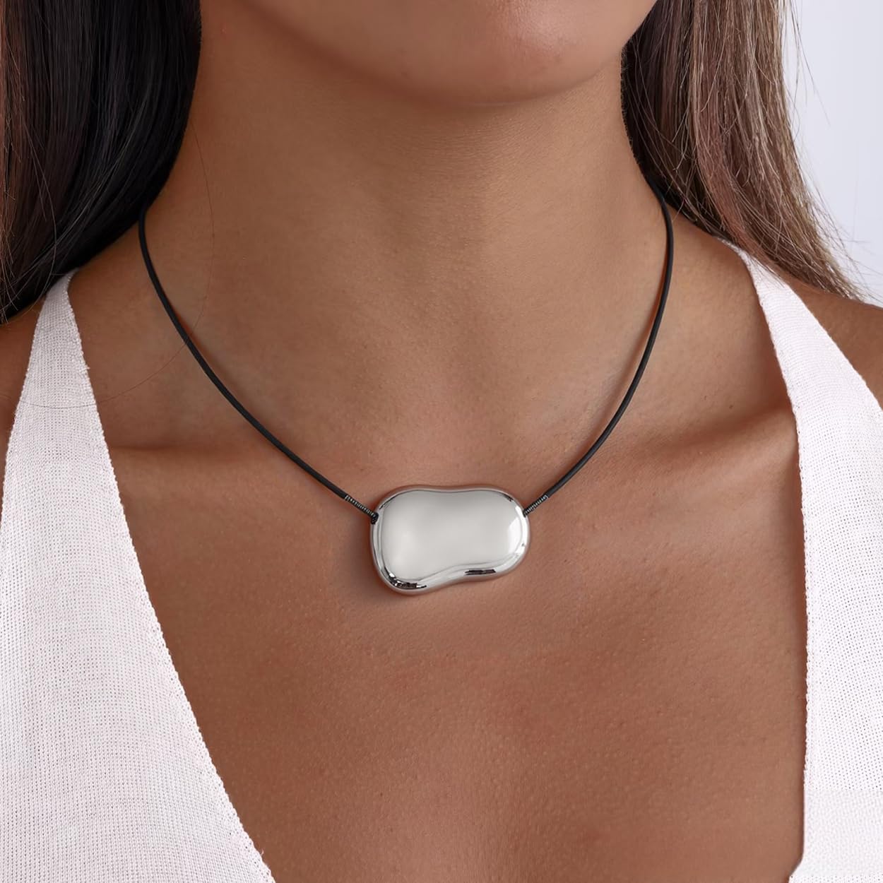 Chunky Necklaces Bean Necklace for Women, Dainty Stainless Steel 14 K Gold Plated Necklace with 24.5 Inch Jewelry Gift - Image 2