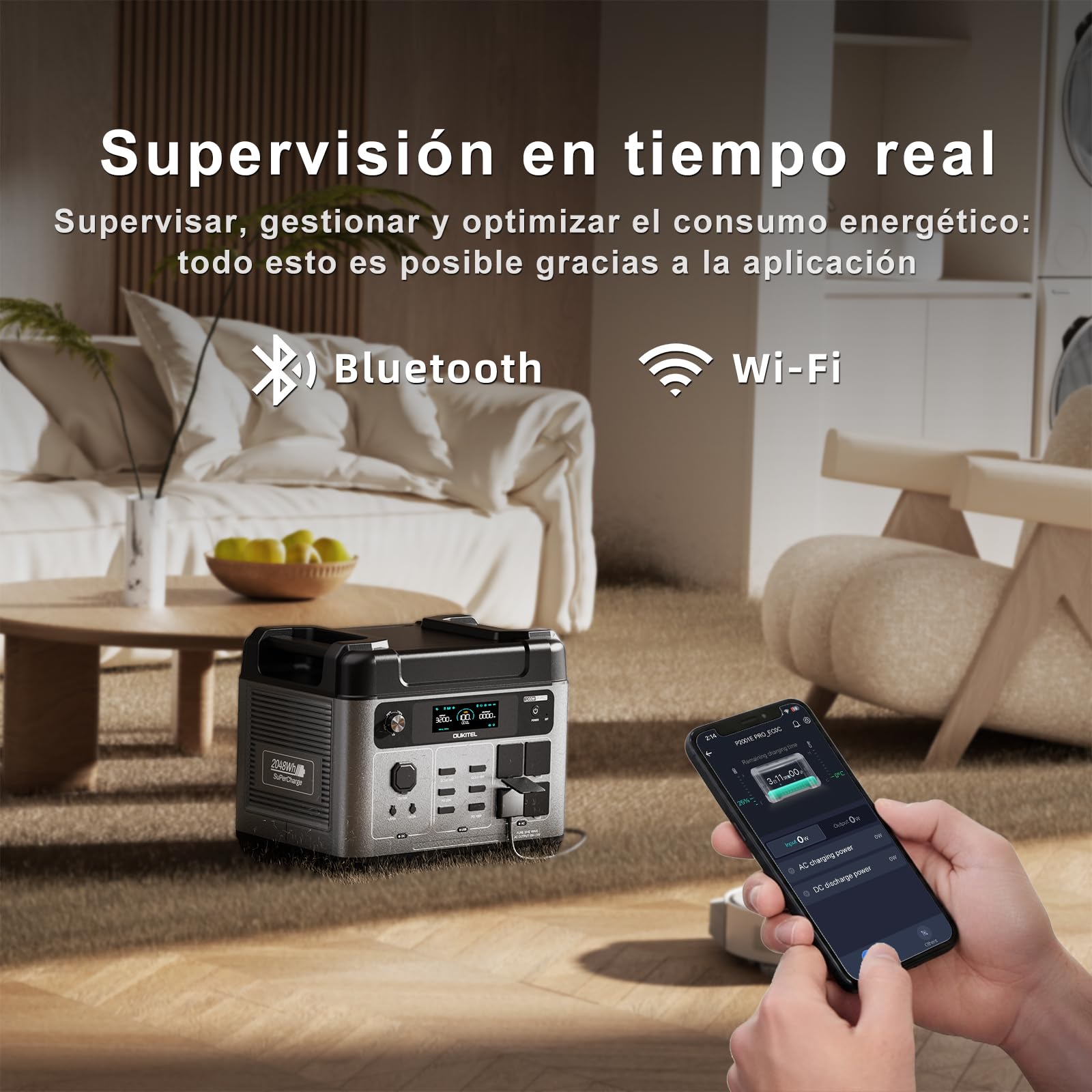 OUKITEL Estacion de Energia Portatil 3200W (Pico 6400W) Generador Solar | con Panel de 100W, Batería LiFePO4 de 2048Wh, 4 Tomas de CA, Carga Rápida 1,2h, Power Station para Camping, Hogar,SAI Backup