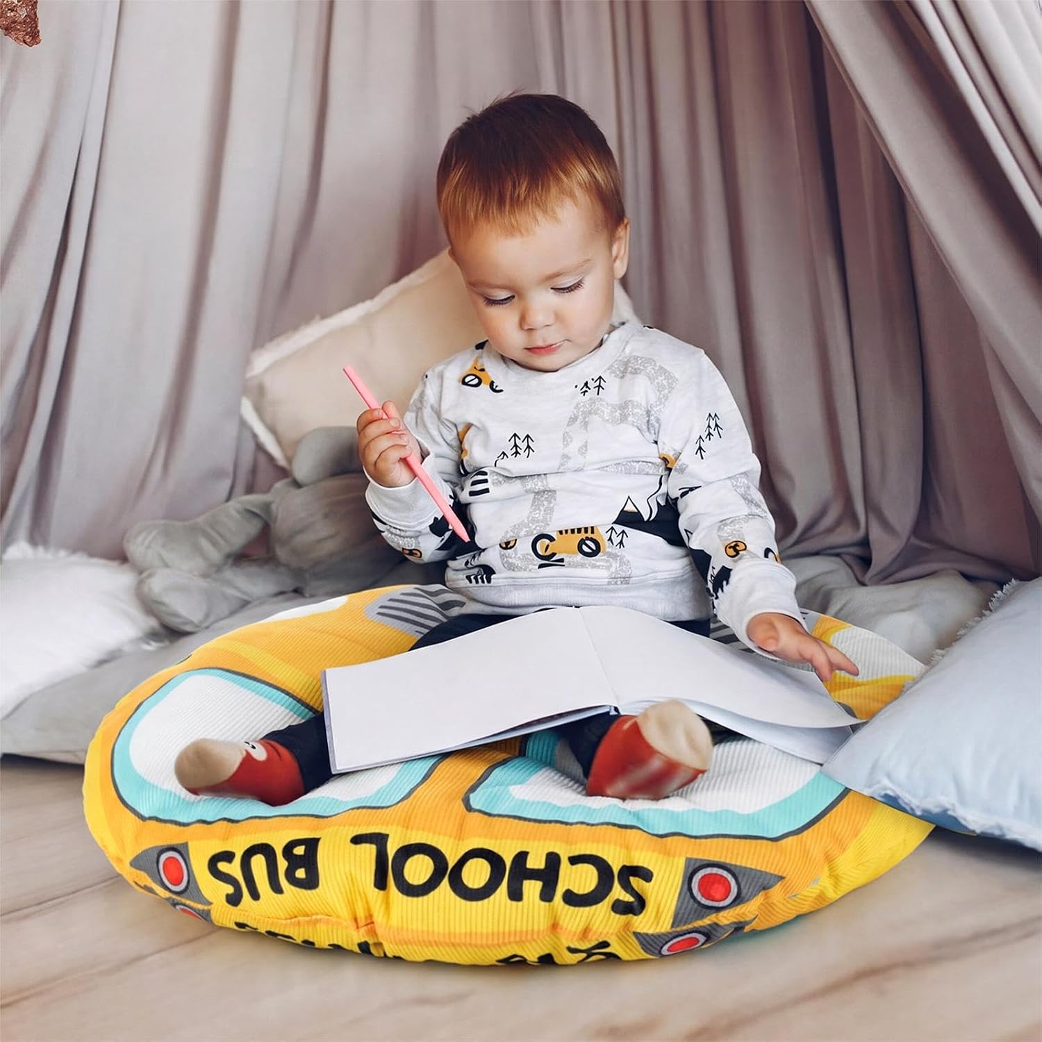 Funnymoom 4 Pcs Toddler Floor Cushion 4 Styles 16 Inch Cute Colorful Floor Cushions Meditation Yoga Pillow for Teen Reading Nook Classroom Picnic Daycare Back to School Nursery Supplies