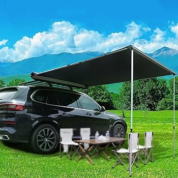 カーサイドオーニング SUV カーサイドタープ LEDテープ付き ブラック 車 サイドオーニング カーサイドタープ カーオーニング LED