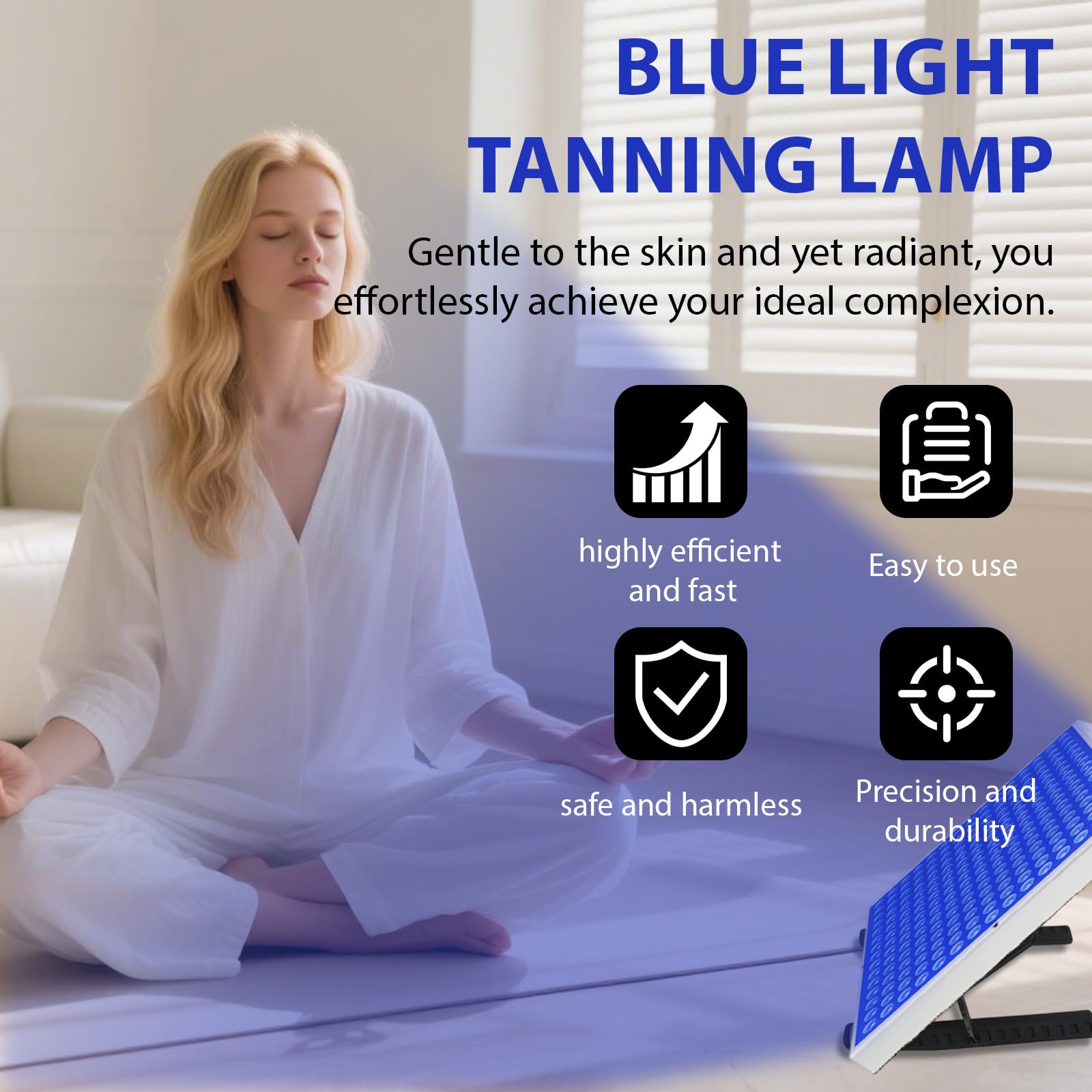 Lampe de bronzage solaire portable pour la maison, bronzage du visage, lumière du jour pour le visage et le corps, pour la maison avec support réglable et crochets de suspension (bleu)