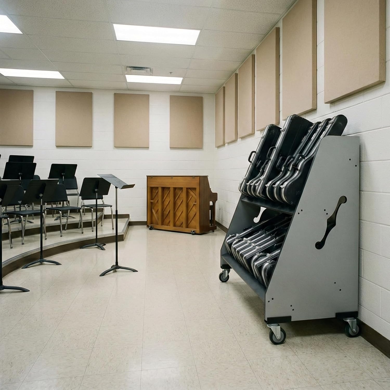 A&S Crafted Products Violin Case Storage Rack for Schools - The Band Room | Music Classroom Shelves | Made in U.S.A.