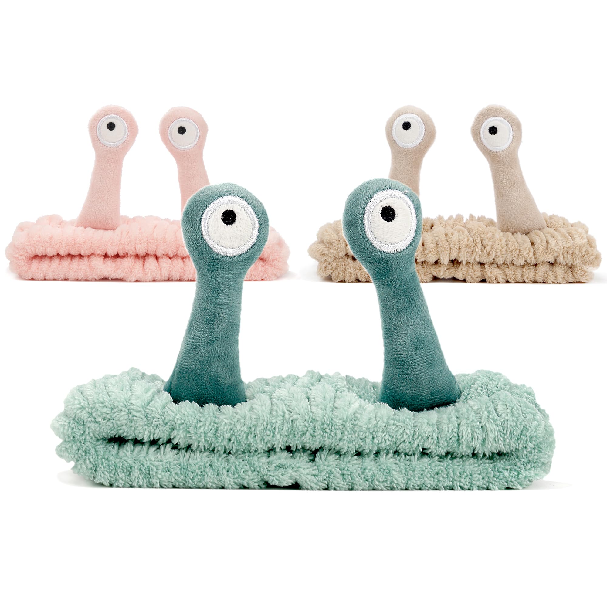 JOYOYO 3 Pcs Spa Headbands Snail Hairbands Makeup Headbands Coral Fleece Elastic Headband Bath Shower Head Wraps for Women Girls Washing Face Shower Sports Beauty Skincare