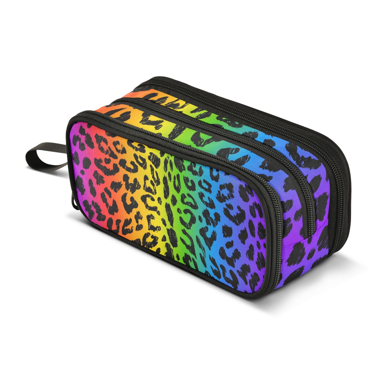 ISAOA Big Capacity Pencil Cases,Leopard Seamless Rainbow Color Pattern Gradient Background Pouch Bag Large Pen Bag Stationery Bag for Girls Boys Adults Student