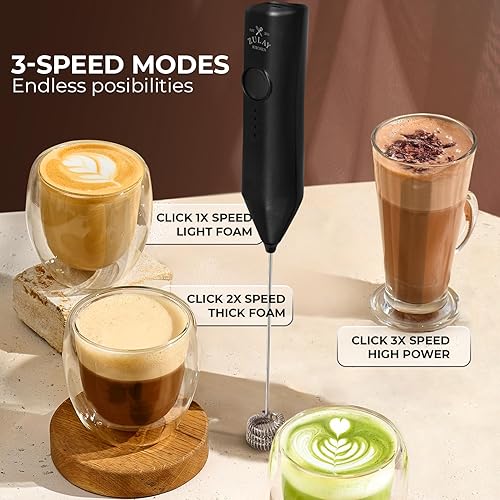 Vista 60 de Zulay Kitchen - Espumador de leche de mano con pilas AA Duracell: batidora de bebidas resistente para café, latte, capuchino y más, color aurora