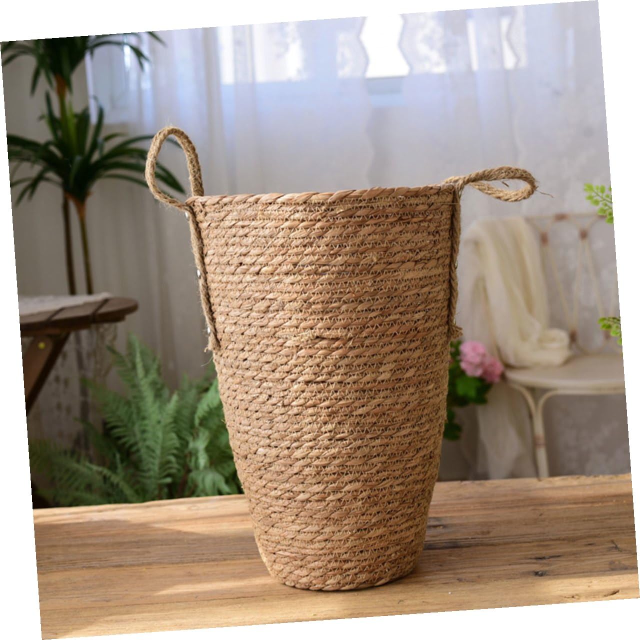 DOITOOL Handgeflochtener Strohkorb Blumentopf für Zimmerpflanzen, Dekorativ