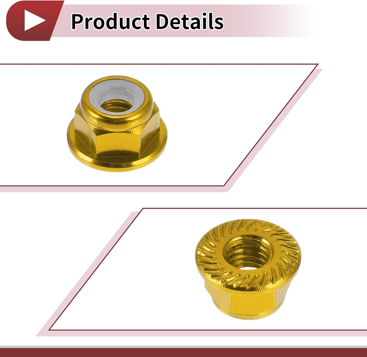 5 Pcs M4*0.7 Car Flange Nuts Aluminum Alloy,Plastic Rubber Ring Embossed Hex Thread Gold Tone Rubber Ring 5.5mm/0.22"